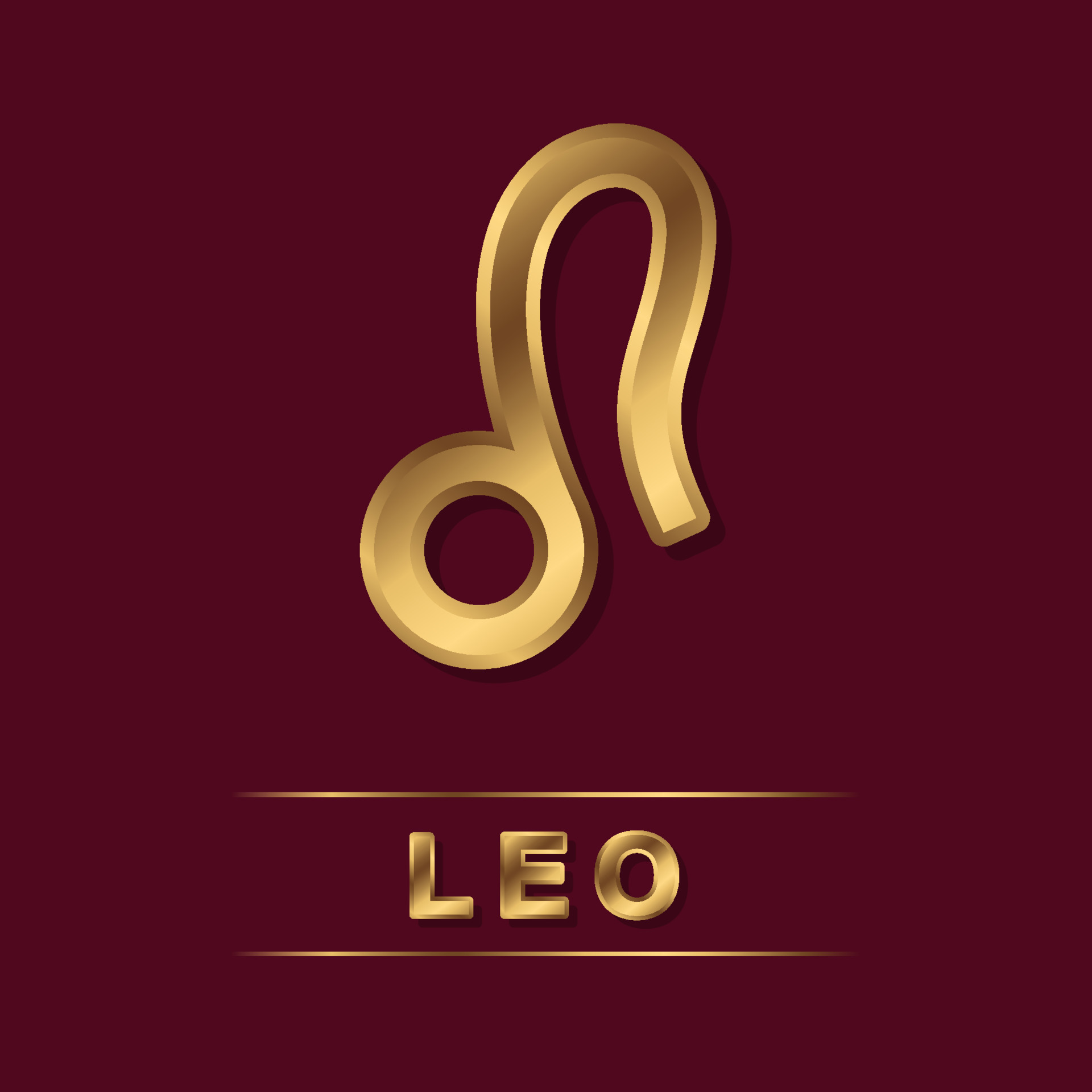 Leo zodiac golden vector sign with gold letters on the dark red ...
