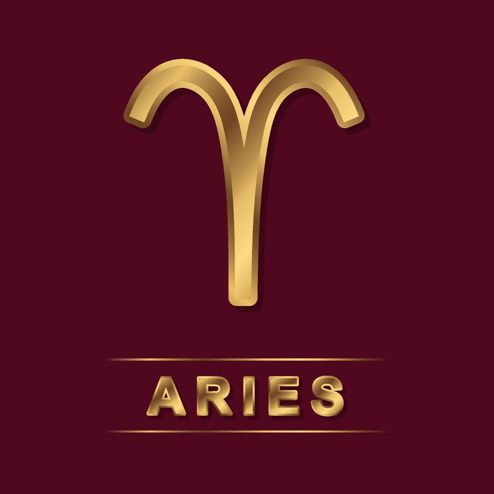 Aries zodíaco dorado vector firmar con oro letras en el oscuro rojo antecedentes. aislado vector horóscopo símbolo para diseño