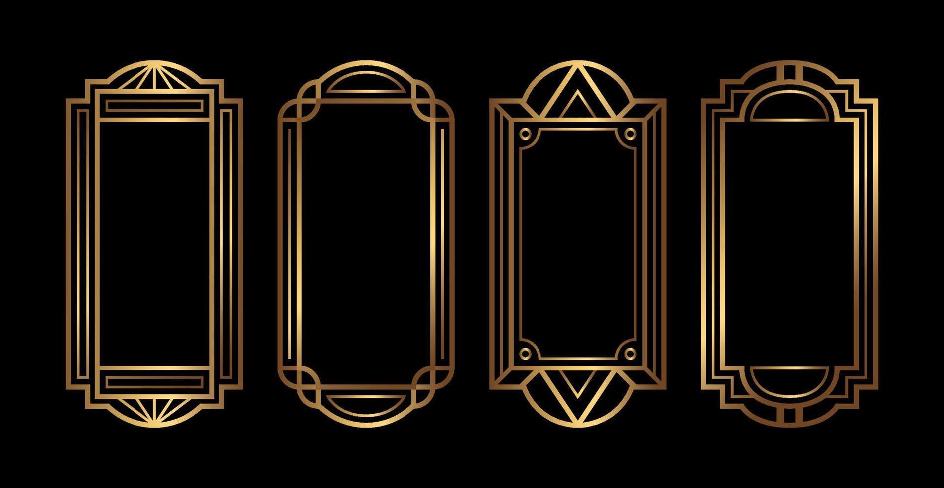 Set of golden vector frames for social media stories. Isolated Art Deco vecrtical templates collection for design