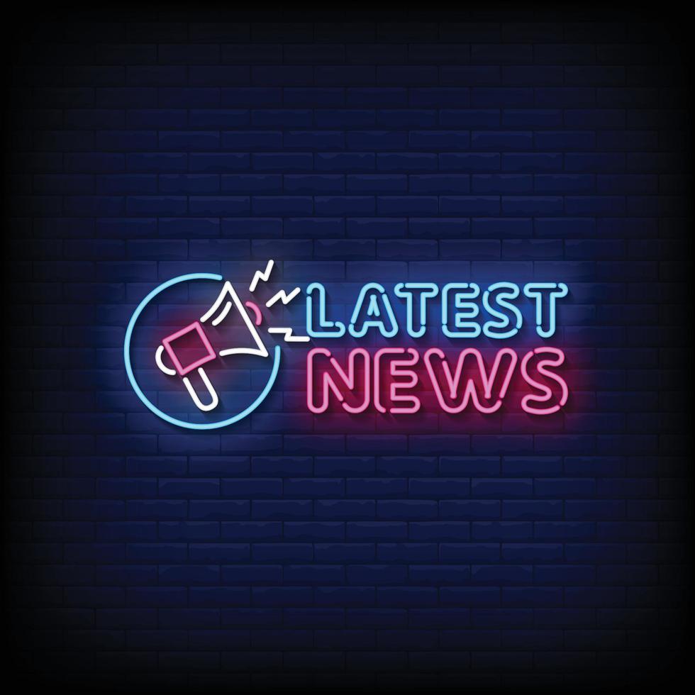 Neon Sign latest news with brick wall background vector