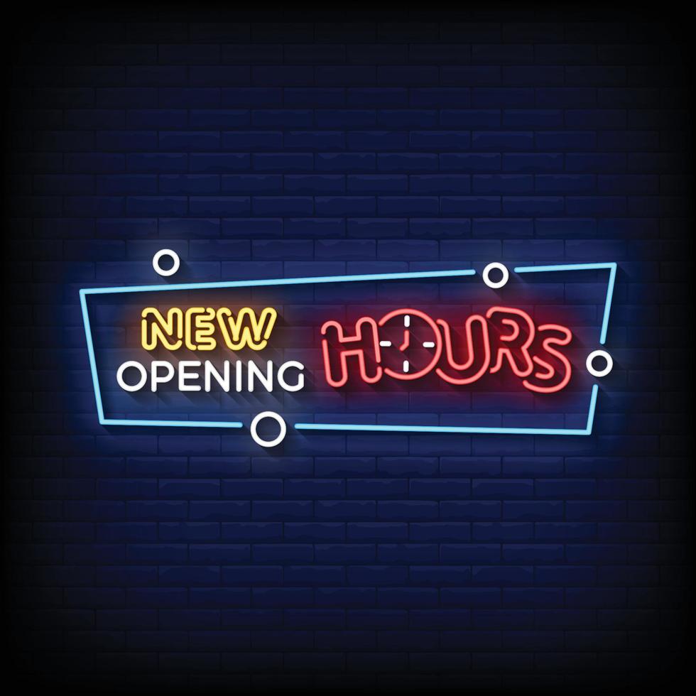 Neon Sign new opening hours with brick wall background vector