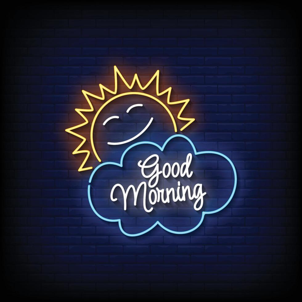 Neon Sign good morning with brick wall background vector