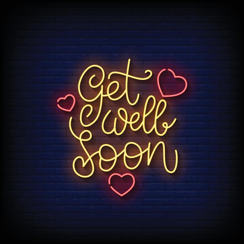 Neon Sign get well soon with brick wall background vector