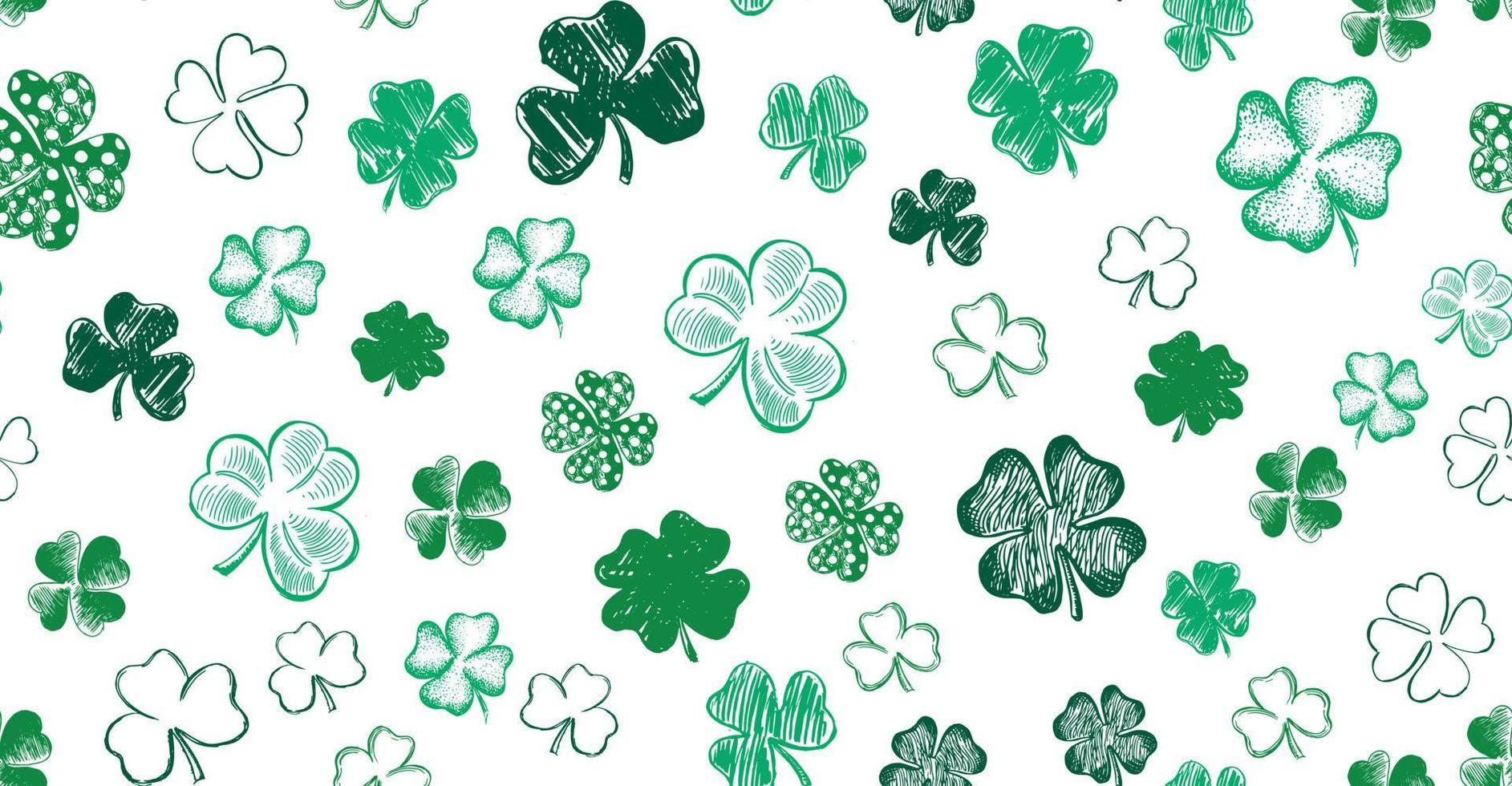 St. Patrick's Day. Sketch set clover. Hand drawn illustration. vector