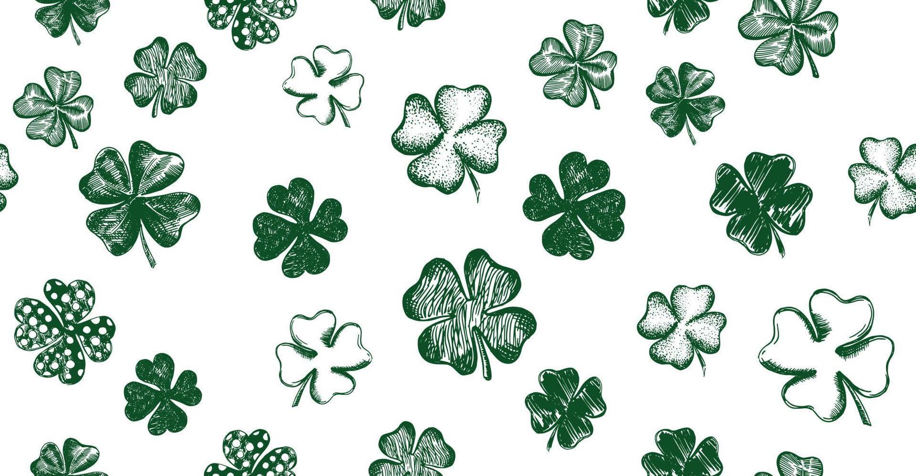 St. Patrick's Day. Sketch set clover. Hand drawn illustration. vector