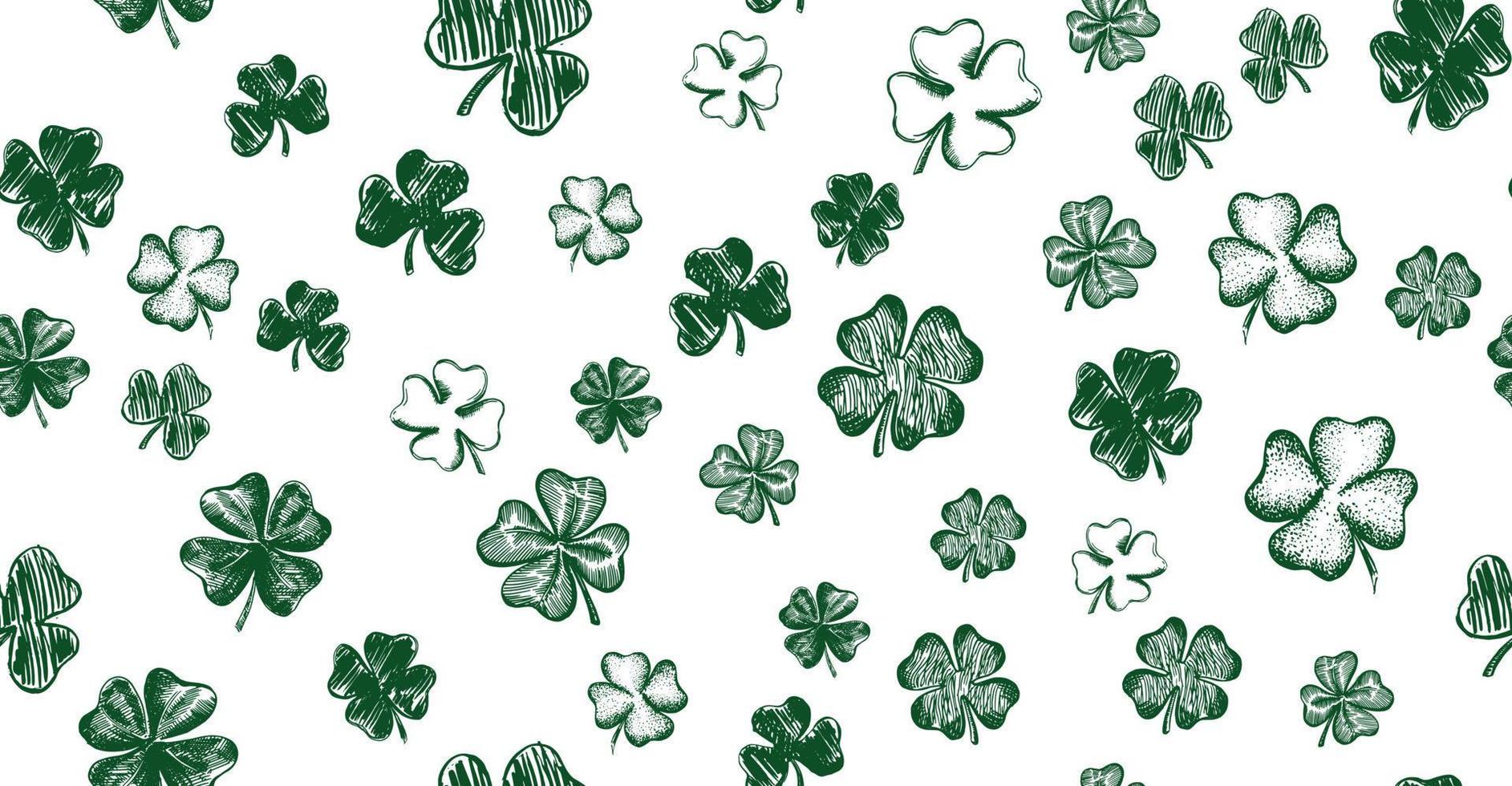 St. Patrick's Day. Sketch set clover. Hand drawn illustration. vector