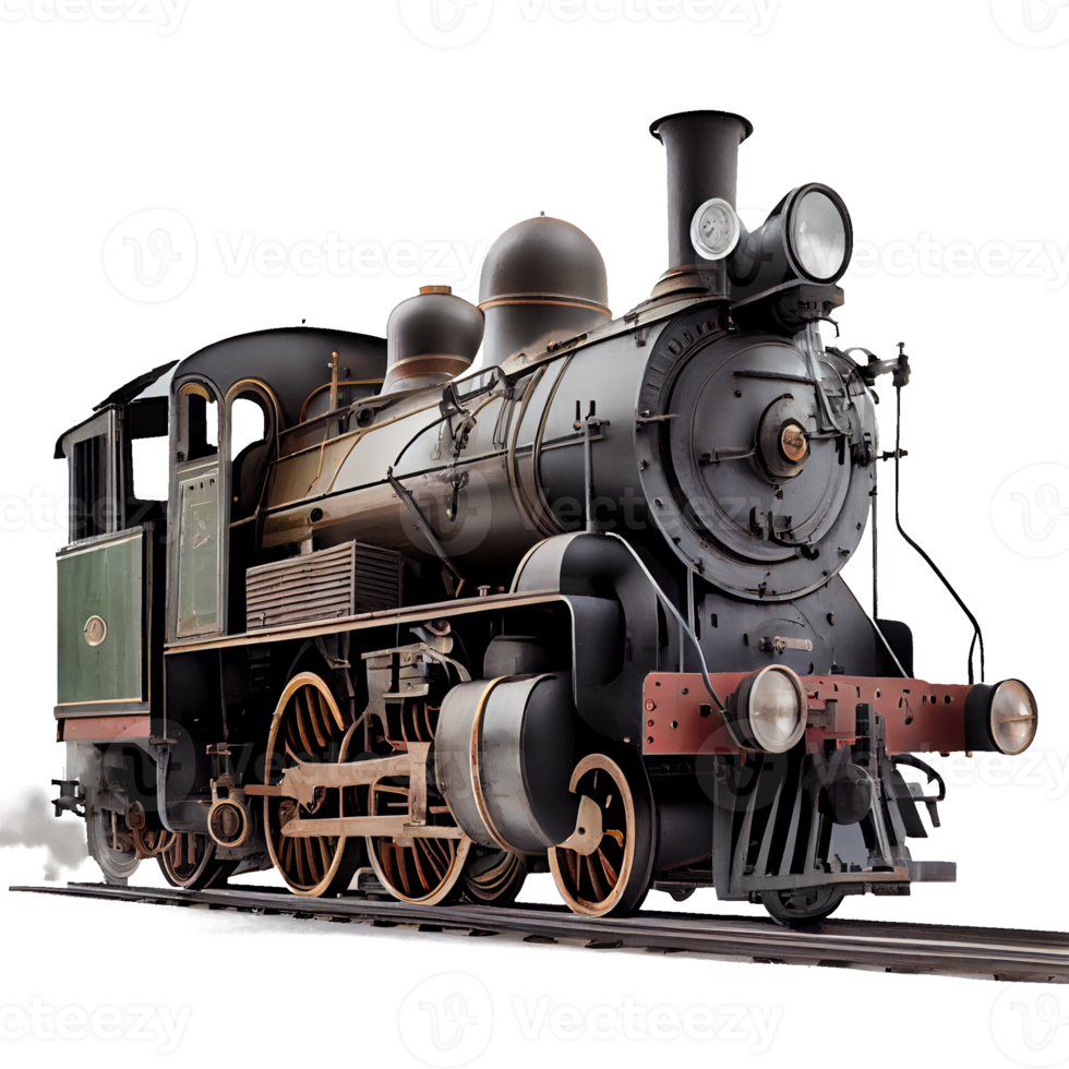 vintage train, steam locomotive on transparent background png