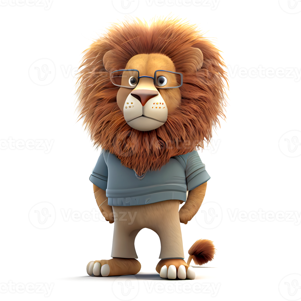 lion cartoon character The kind heart is happy on a transparent background. for decorating projects png