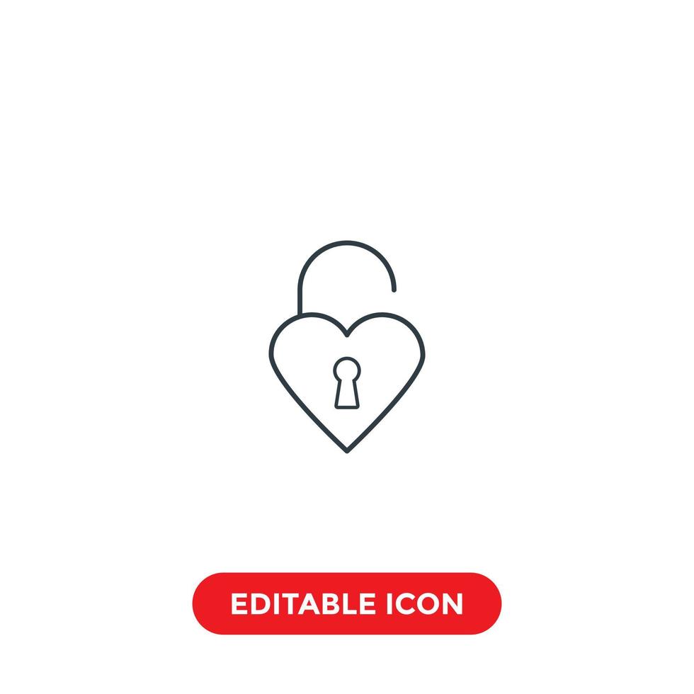 unlock love padlock editable stroke icon vector