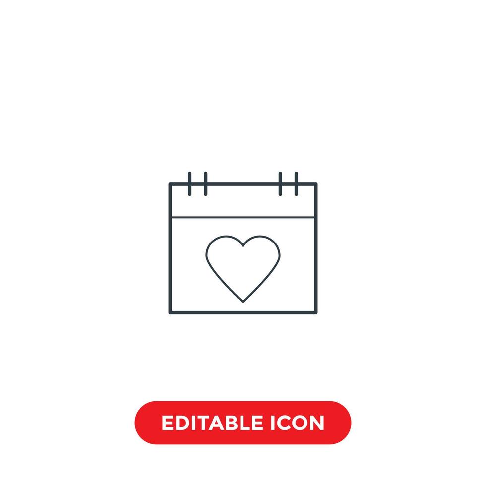 calendar love editable stroke icon vector