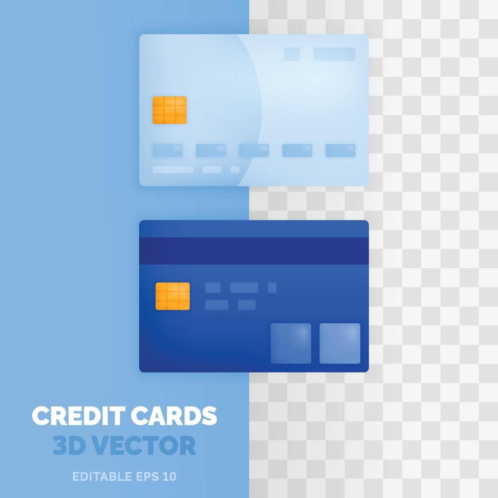 dos variante crédito tarjetas vector ilustración en 3d lustroso y el plastico estilo. para financiero y bancario propósitos tal como ahorros, deuda, préstamos