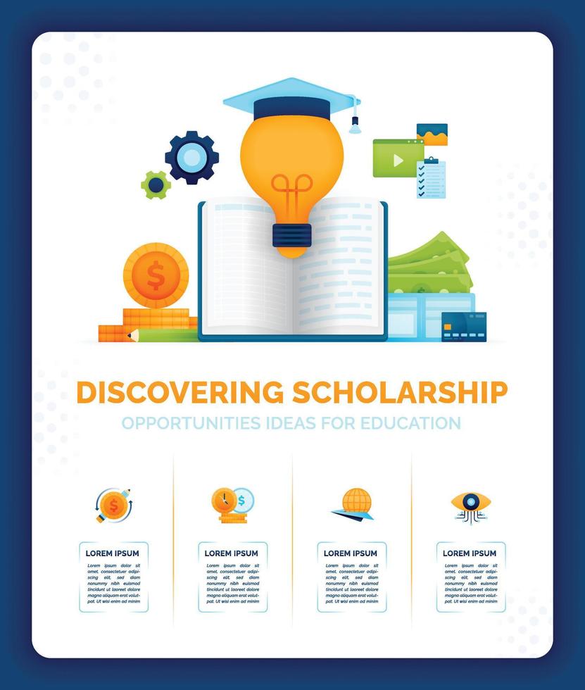 Vector illustration of discovering scholarship opportunities ideas for Future Learning. Scholarship Support in Building Education System. Can use for ad, poster, campaign, website, apps, social media