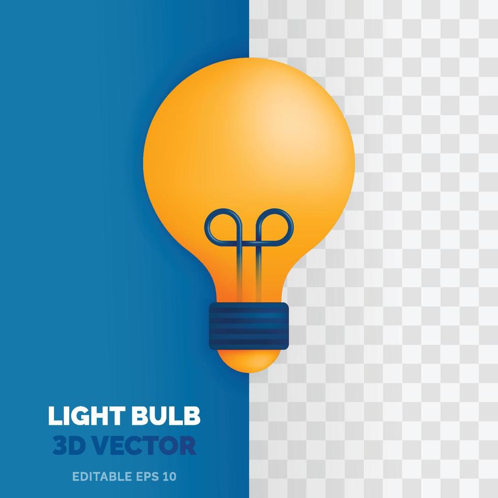 LIGHT BULB vector illustration in 3d glossy and plastic style. For motivation or inspiration purposes in education, business or finance.