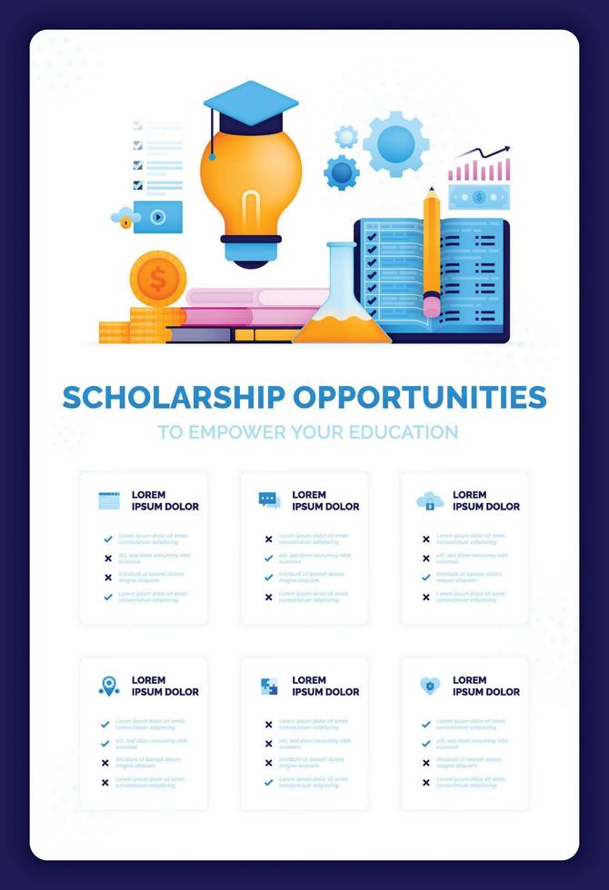 Vector illustration of exploring scholarship opportunities to empowering education. Education ideas and inspiration to fuel success. Can use for ad, poster, campaign, website, apps, social media