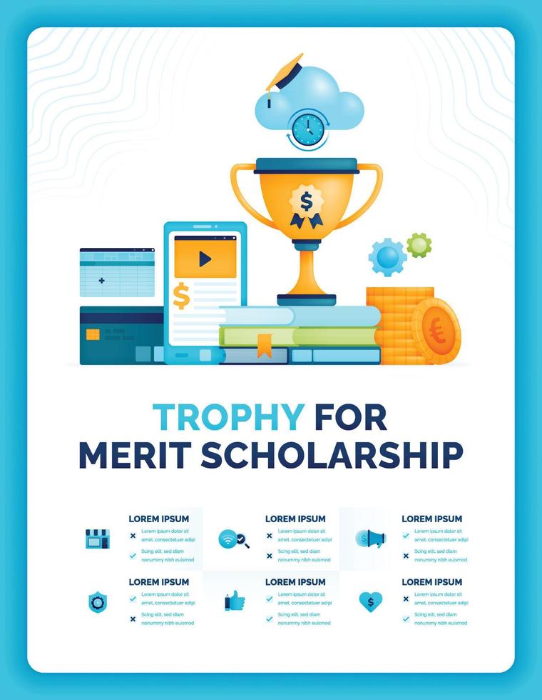 Vector illustration of trophy metaphor for merit based scholarship support. Opportunity and motivates of investing in the education. Can use for ad, poster, campaign, website, apps, social media