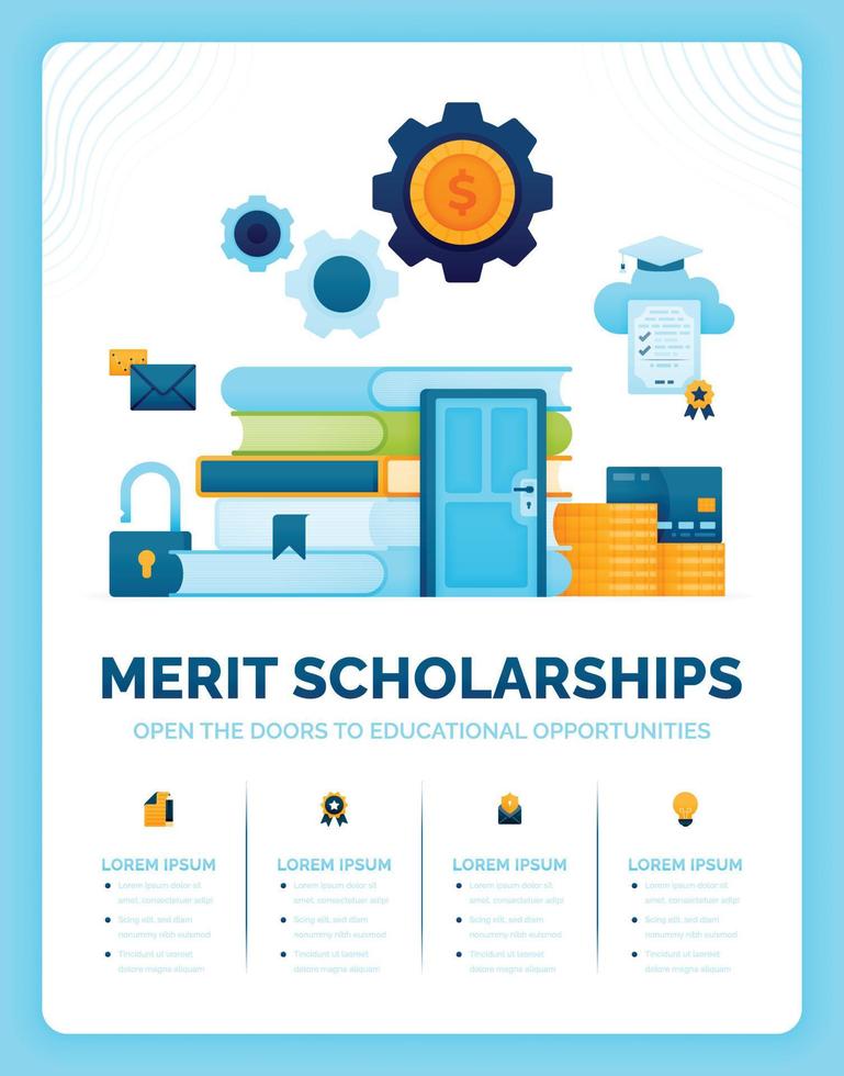 Vector illustration of merit based scholarships to open doors to educational opportunities. Unlocking potential for achieving success. Can use for ads, poster, campaign, website, apps, social media