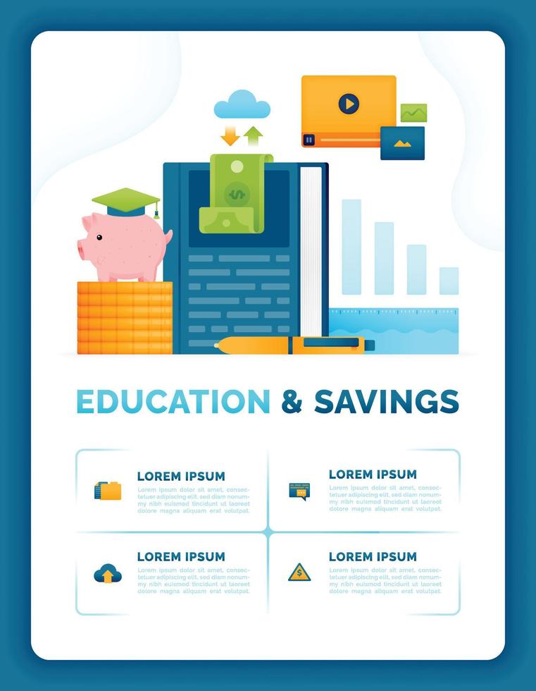 vector ilustración de educación y ahorros. costo de conocimiento y importancia planificación de ahorro para invertir en futuro educación. lata utilizar para anuncio, póster, campaña, sitio web, aplicaciones, social medios de comunicación