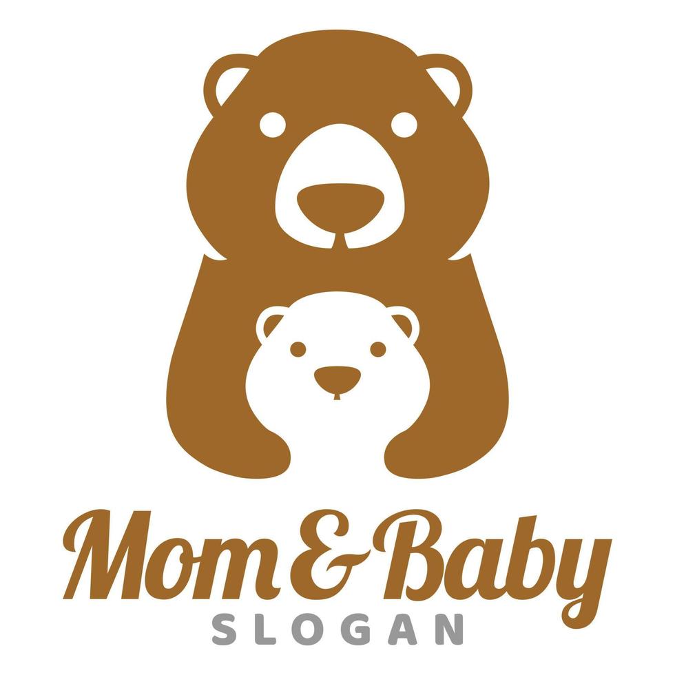 Modern mascot flat design simple minimalist cute grizzly bear mom dad parents logo icon design template vector with modern illustration concept style for brand, emblem, label, badge, zoo