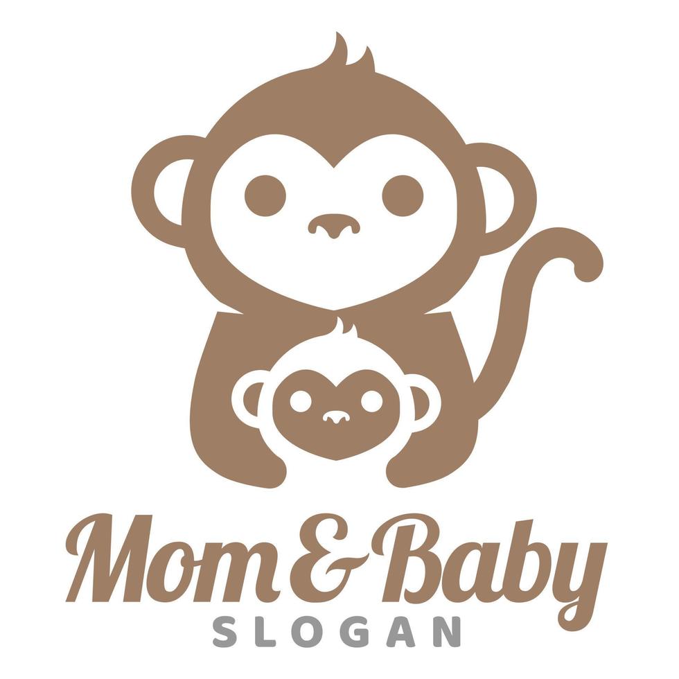 Modern mascot flat design simple minimalist cute monkey mom dad parents logo icon design template vector with modern illustration concept style for brand, emblem, label, badge, zoo