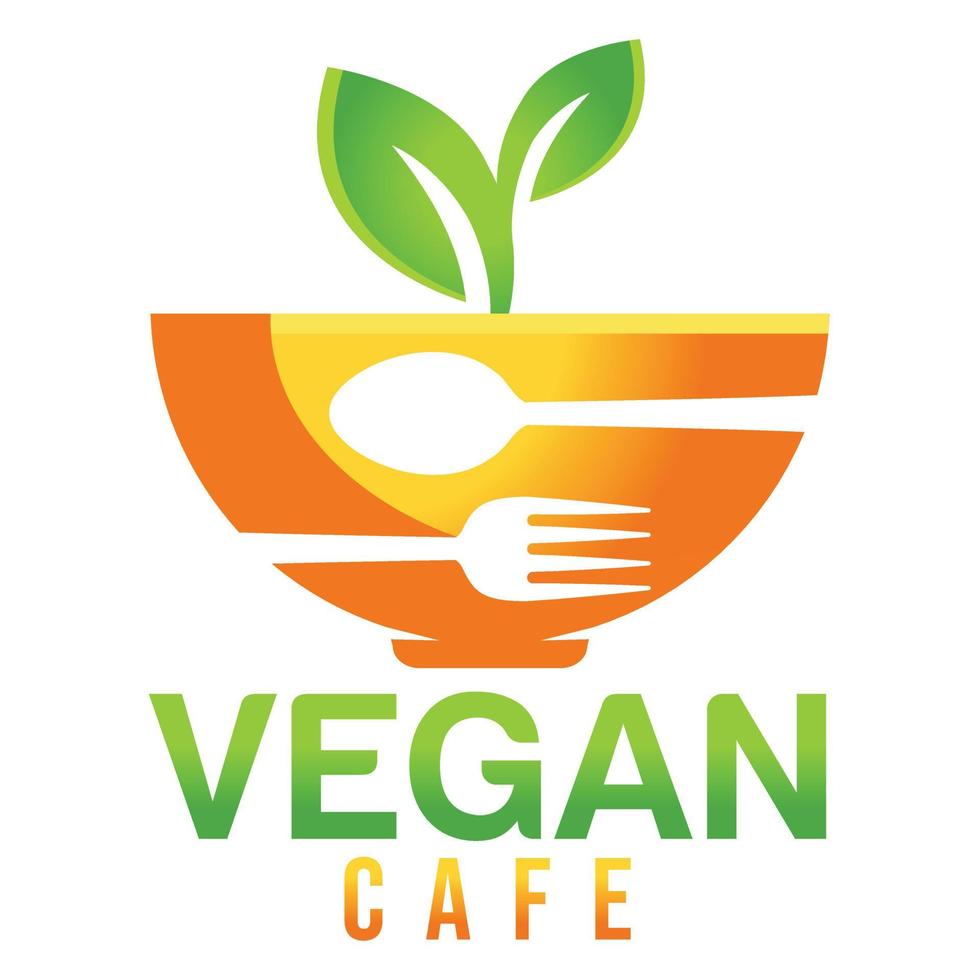 Modern vector flat design simple minimalist cute logo template of Vegan vegetarian cafe Restaurant logo vector for brand, cafe, restaurant, bar, emblem, label, badge. Isolated on white background.