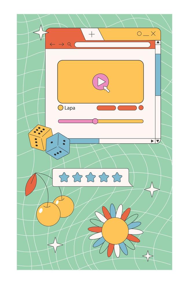 Cute nostalgic 90s retro vaporwave post and story template. Social media stories and posts with old computer aesthetic ui elements vector set. Vector Illustration of retro groovy abstract interface.