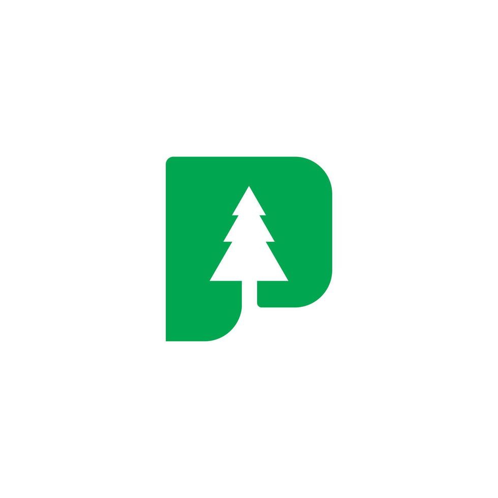 letter P initial and negative space pine tree logo icon vector inspiration