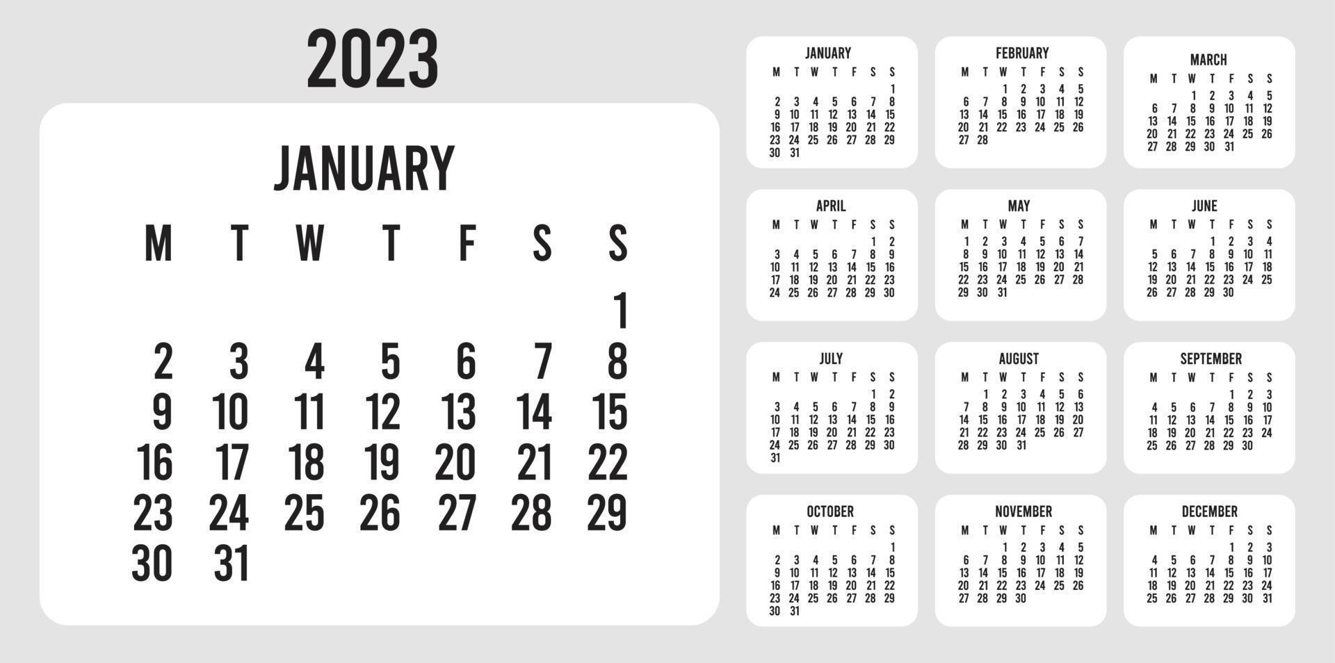 Calendar 2023 with 12 months. office classic simple clean annual calendar. Single page calendar template basic. vector illustration