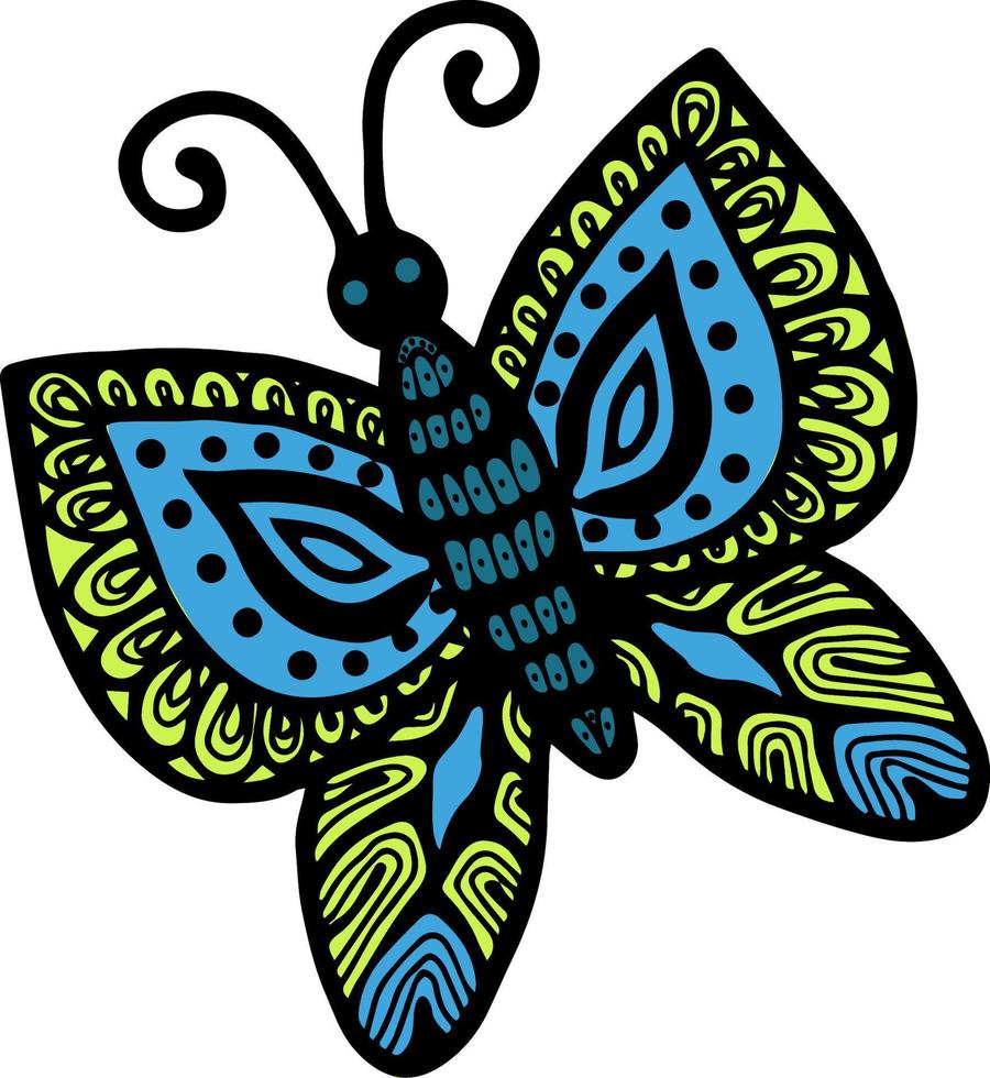 Vector illustration of a bright butterfly on a white background, vector butterfly, logo idea, coloring books, magazines, printing on clothes, advertising. Beautiful butterfly illustration.