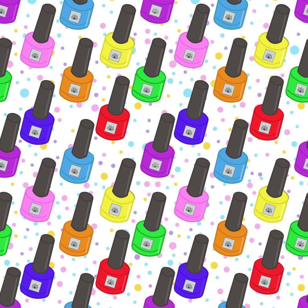 Vector seamless pattern with nail polishes. For beauty salons, Template, Background image, Web design, Business advertising, Nail Art. Vector seamless pattern with manicure cosmetics