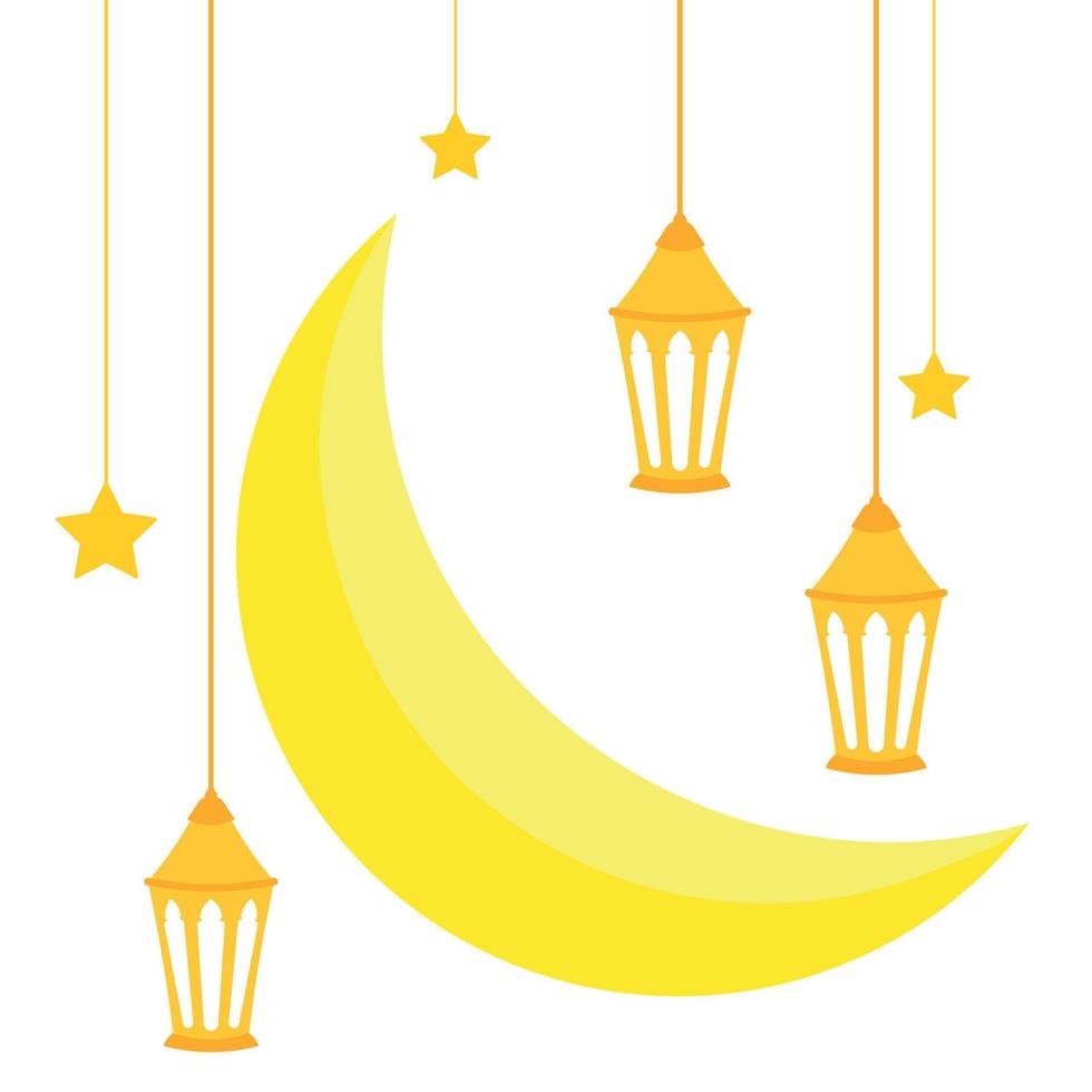 Ramadan Lantern and Moon Cartoon Islamic Illustration Decoration Element vector