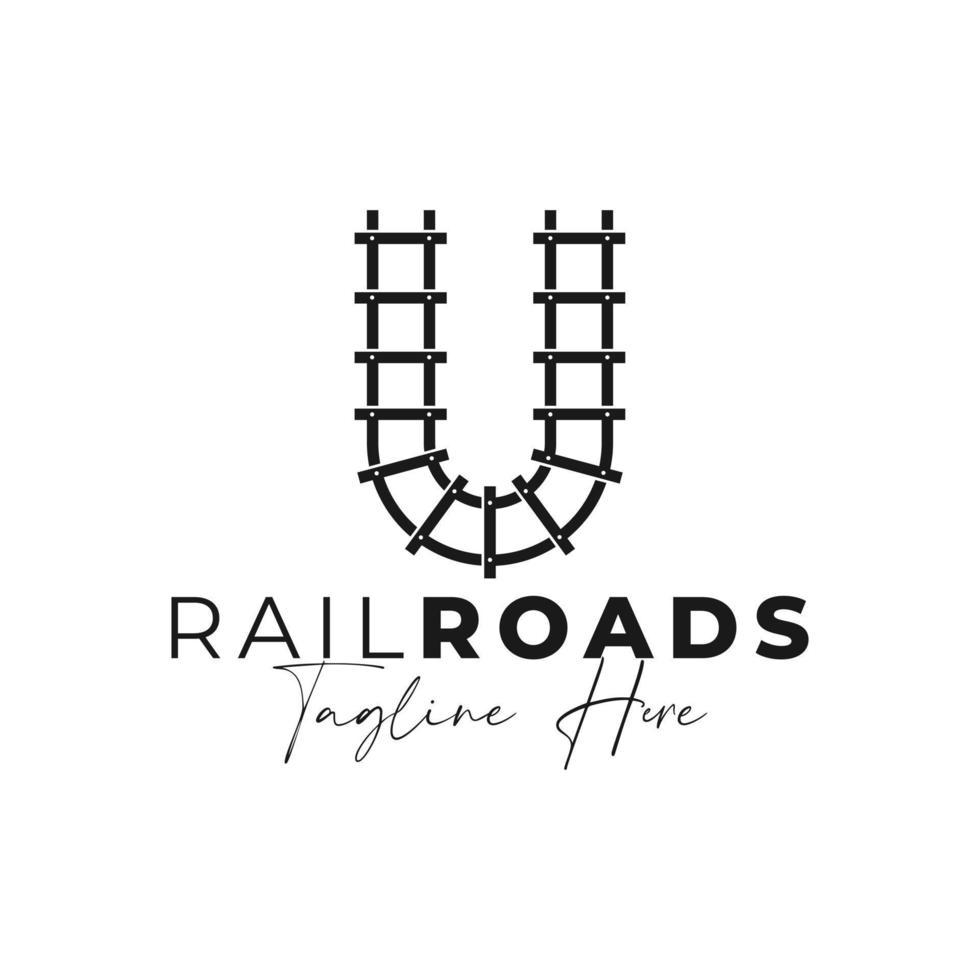 railroad track vector illustration logo with letter U