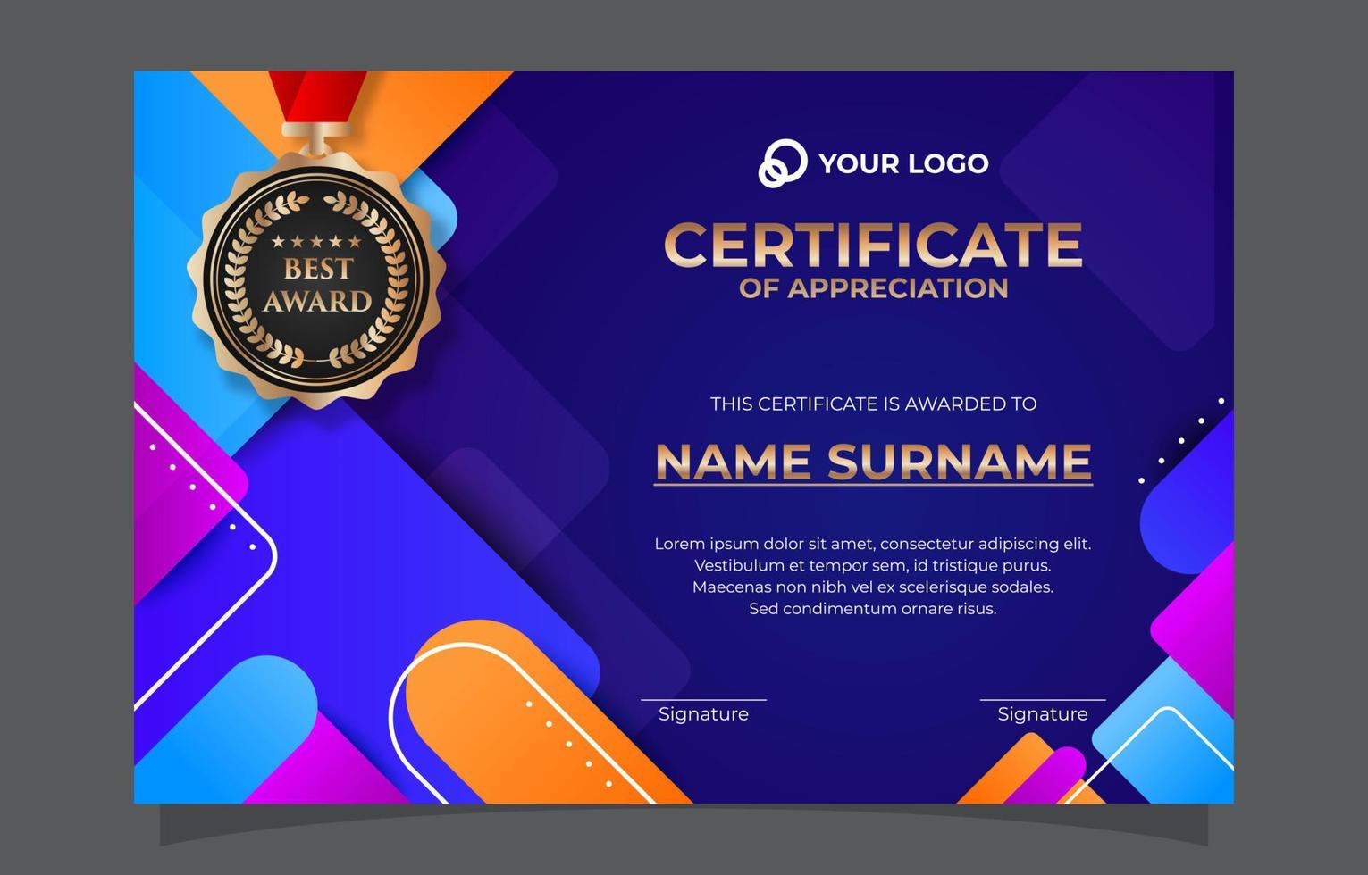 Modern Professional Certificate of Appreciation Template vector