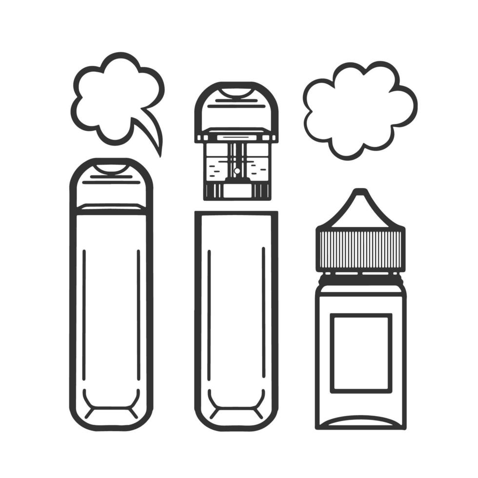 electrónico cigarrillo líquido para de fumar. nube de vapor. vape tienda iconos aislado en blanco antecedentes. vector. vector