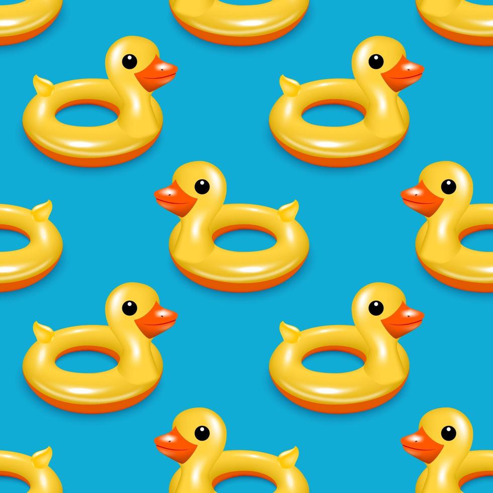 Yellow rubber duck toy for bathing children. Seamless pattern for children's design blue vector background.