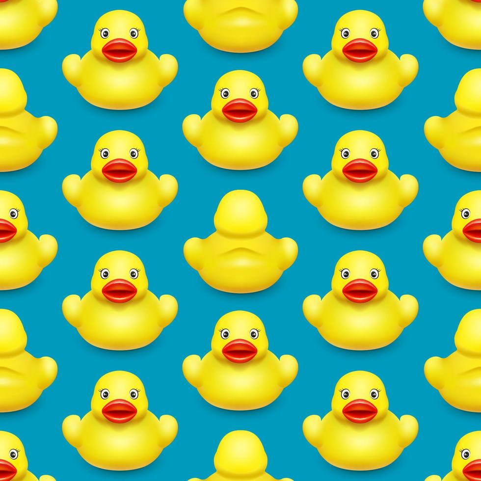 Yellow rubber duck in two forms. Seamless pattern for children's design Blue background vector. vector