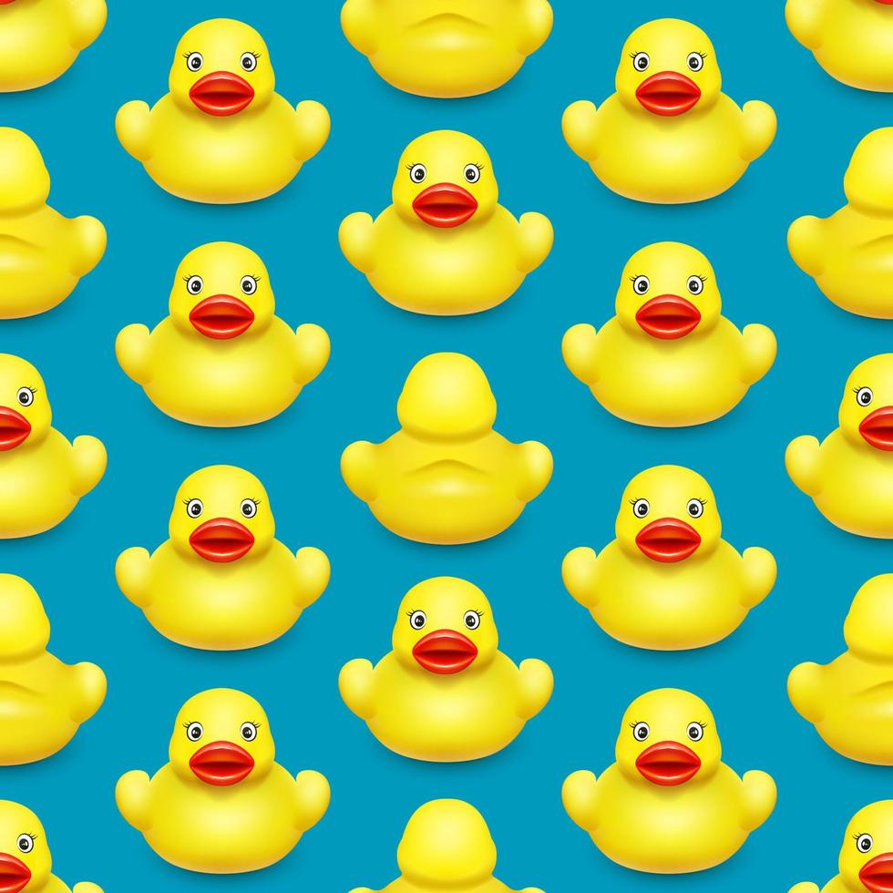 Yellow rubber duck in two forms. Seamless pattern for children's design Blue background vector. vector