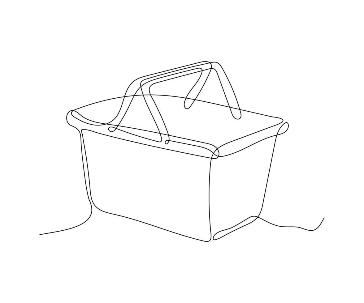 abstract basket with handles, box, shopping cart Continuous One Line Drawing vector