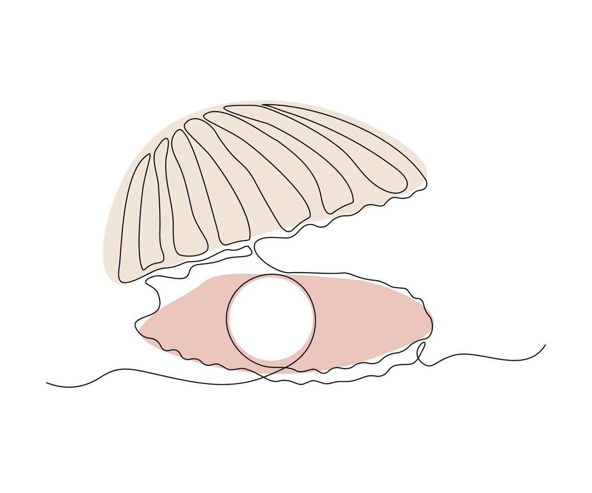 shell with pearl  Continuous One Line Drawing vector