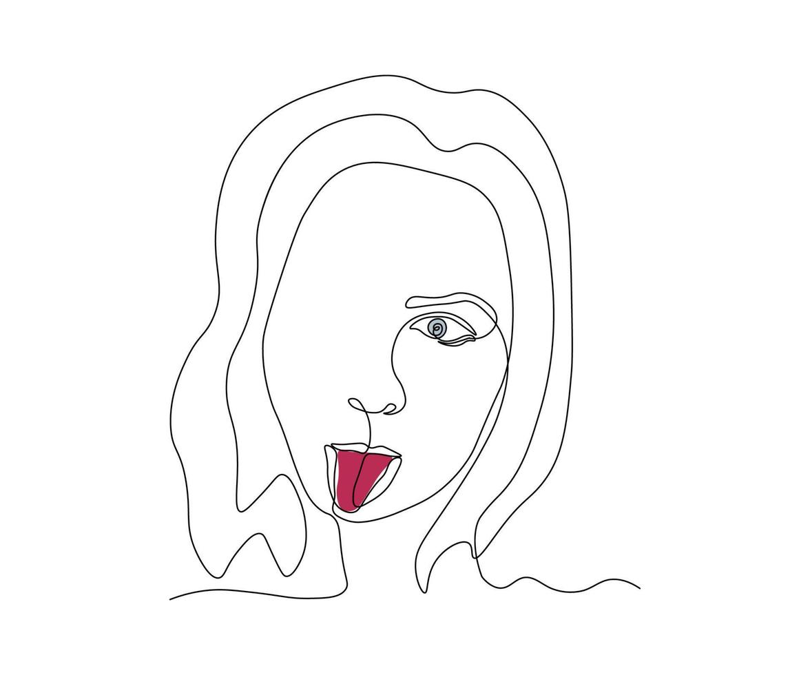 abstract part of a girl's face with her tongue sticking out of her mouth  Continuous One Line Drawing vector