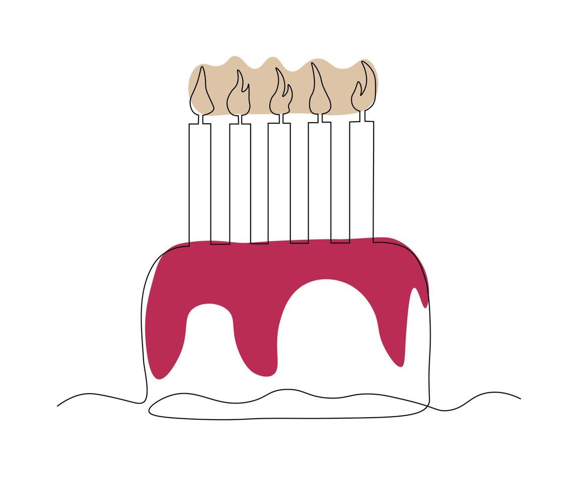 cumpleaños pastel con velas continuo uno línea dibujo vector