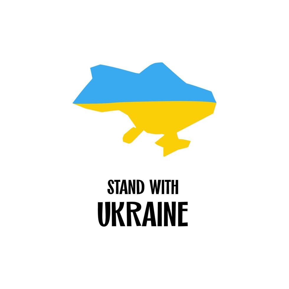 Stand with Ukraine a map of Ukraine in the national color blue and yellow in cut style isolated vector