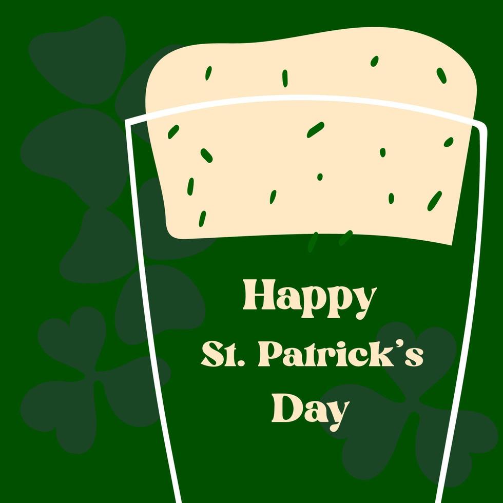 St. Patrick s Day greeting card with stylized green beer mug on green background vector