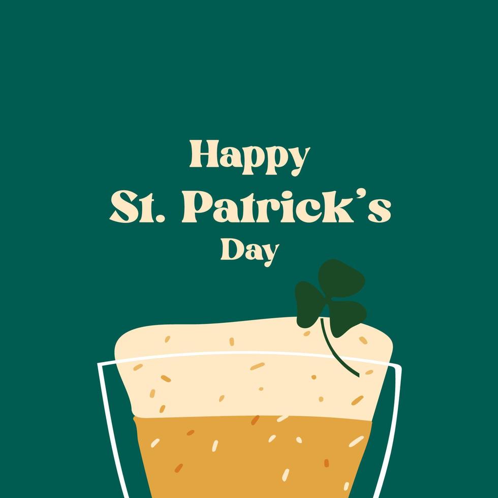 St. Patrick s Day greeting card with stylized beer mug on green background vector