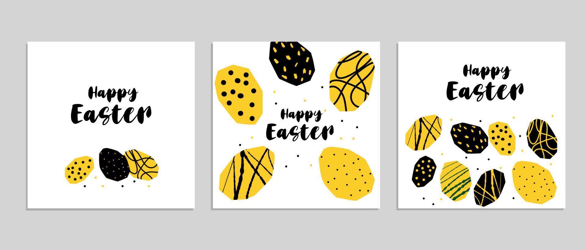conjunto contento Pascua de Resurrección con estilizado huevos ilustración en corte estilo amarillo negro color vector