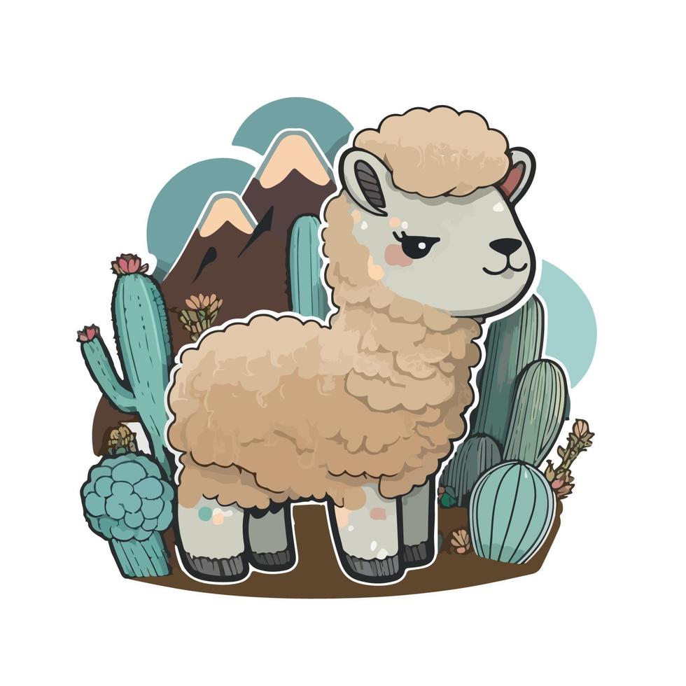 linda alpaca dibujos animados estilo vector