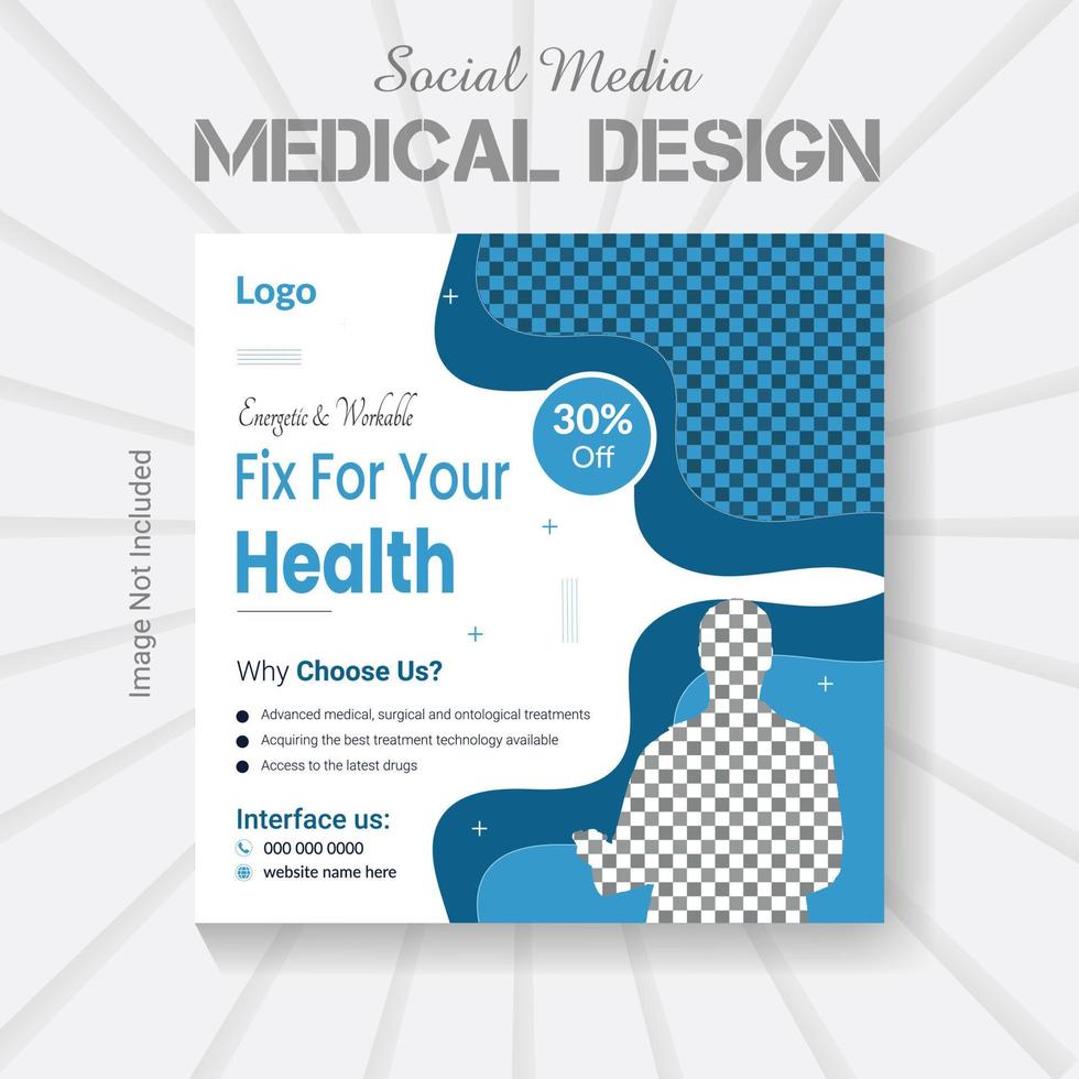 Social media post medical banner template, modern vector healthcare clinic poster layout.