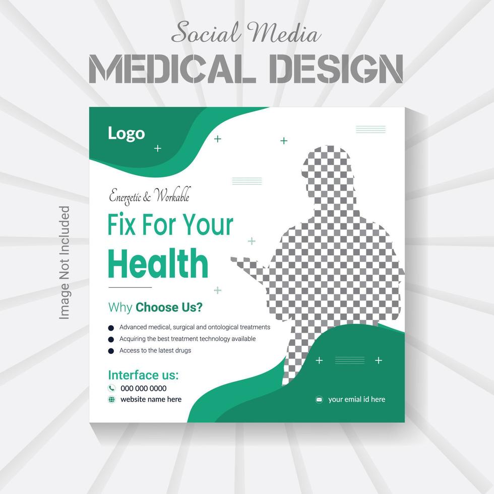 Social media post medical banner template, modern vector healthcare clinic poster layout.