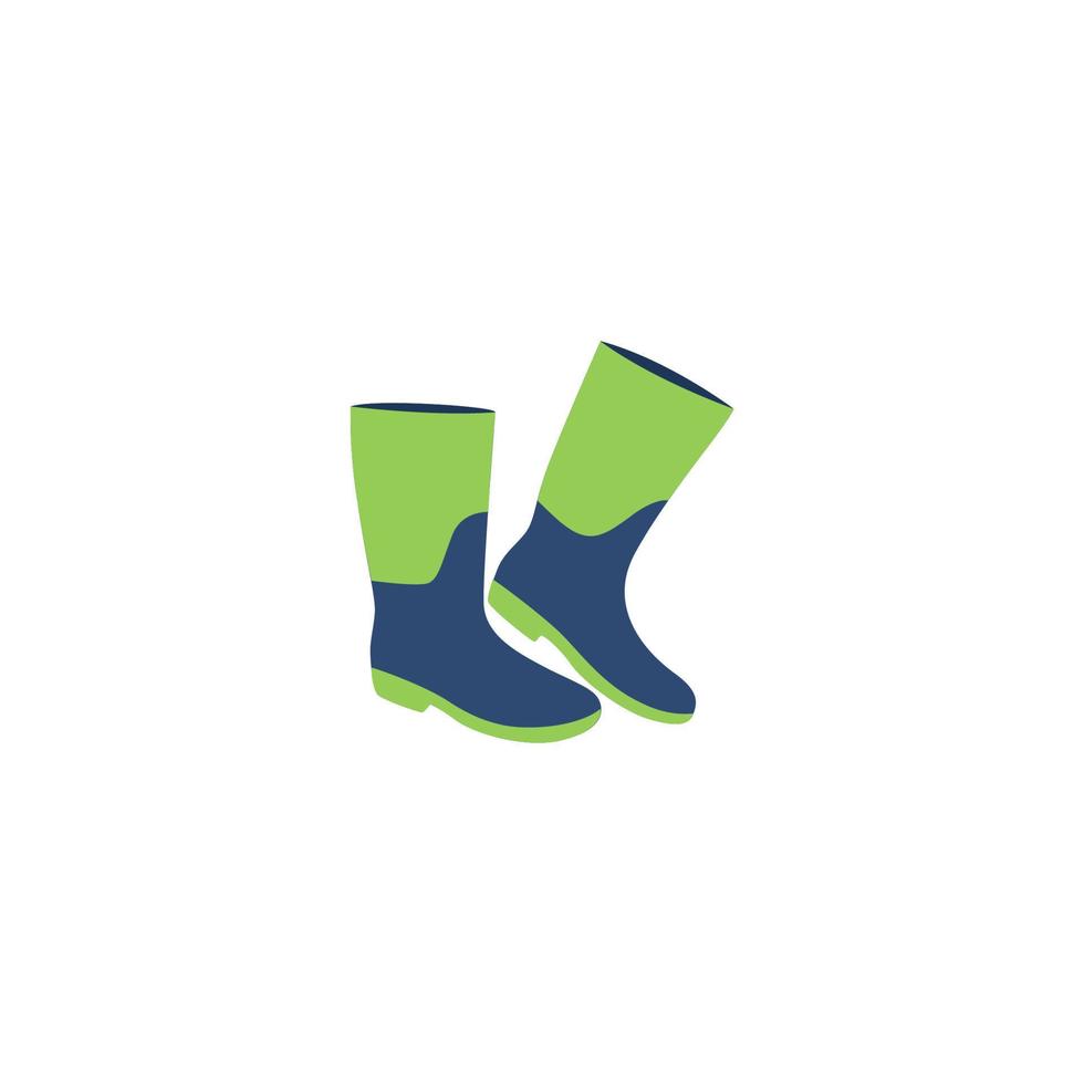 A pair of green and blue rubber boots with the word rain on the bottom. vector