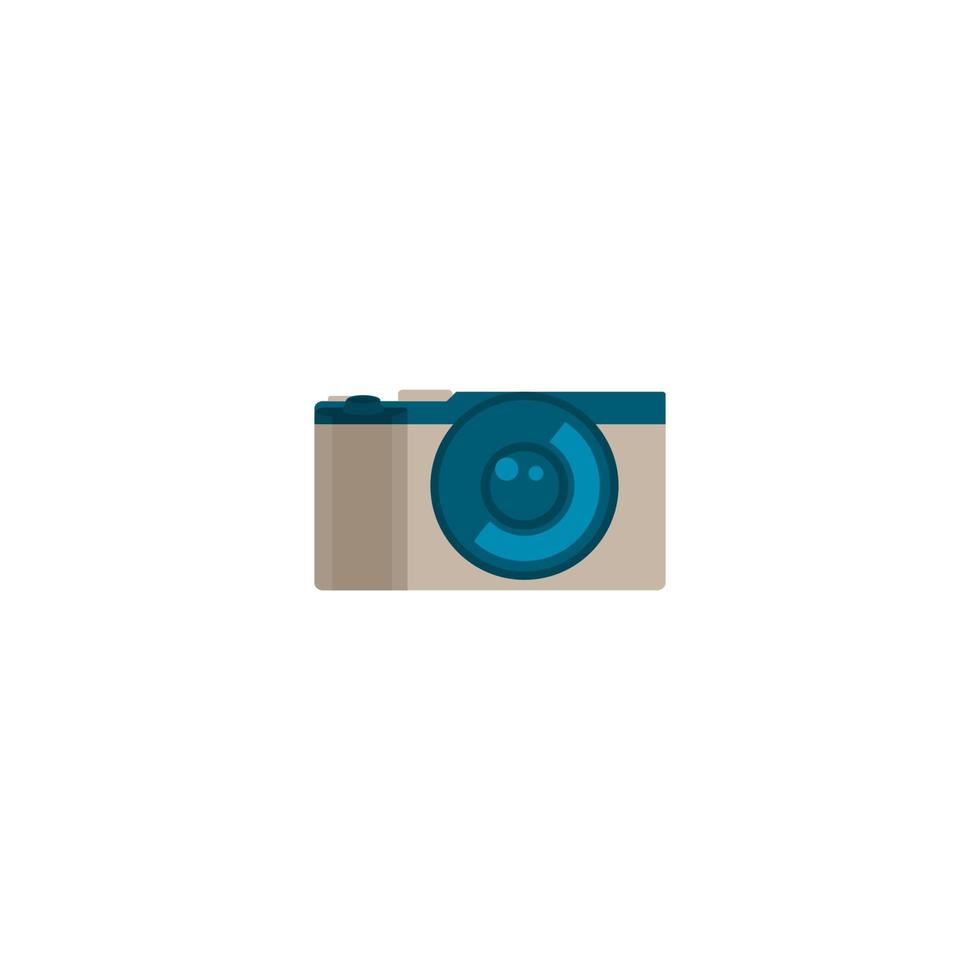 A camera with a blue lens and a white background. vector