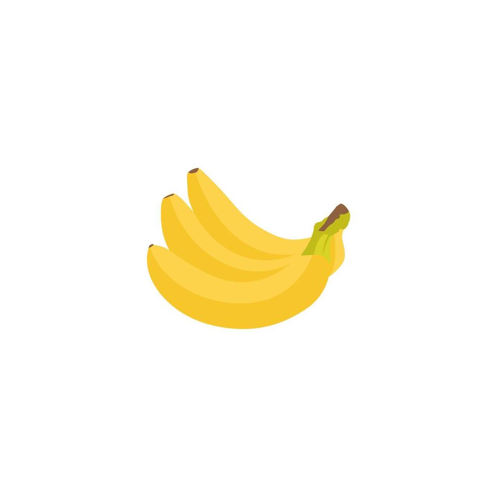 Yellow banana on white background with green tip. vector